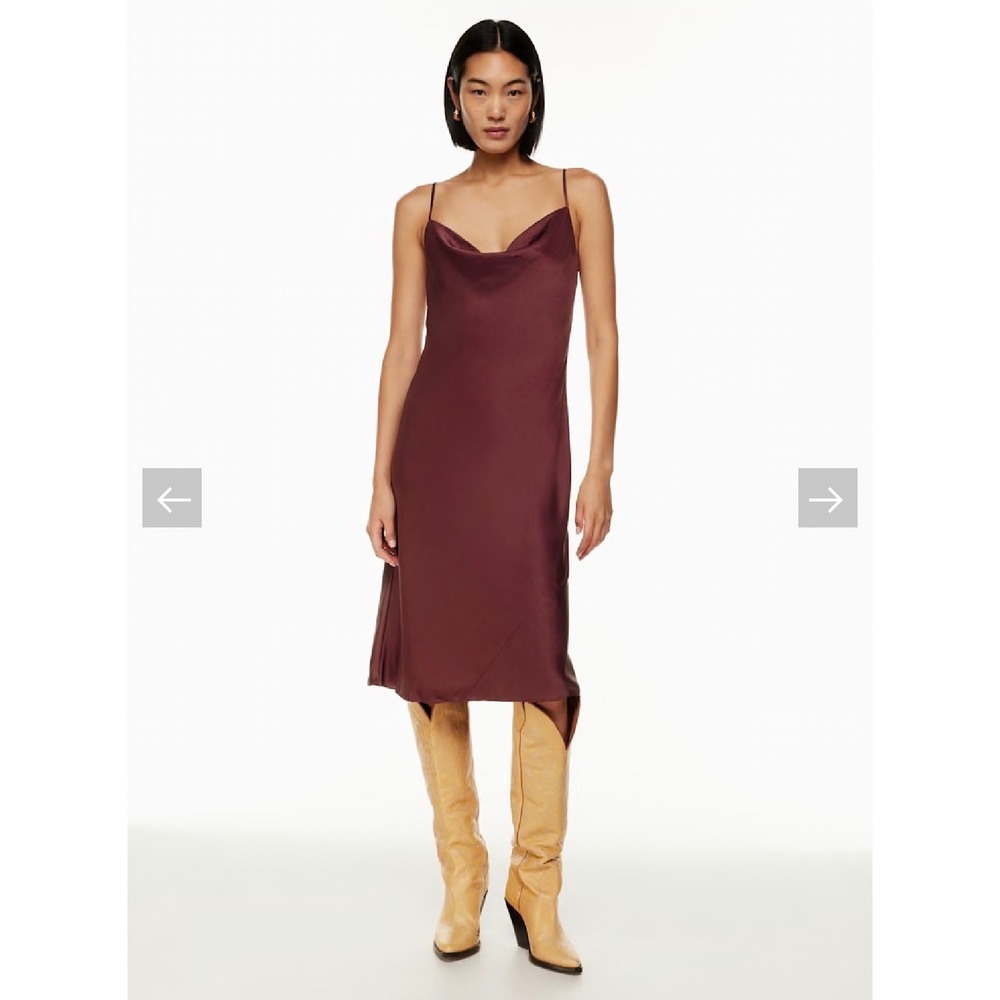 Aritzia Wilfred Boho Retro Preppy Old Money Midi Only Satin Cowlneck‎ Dress XS